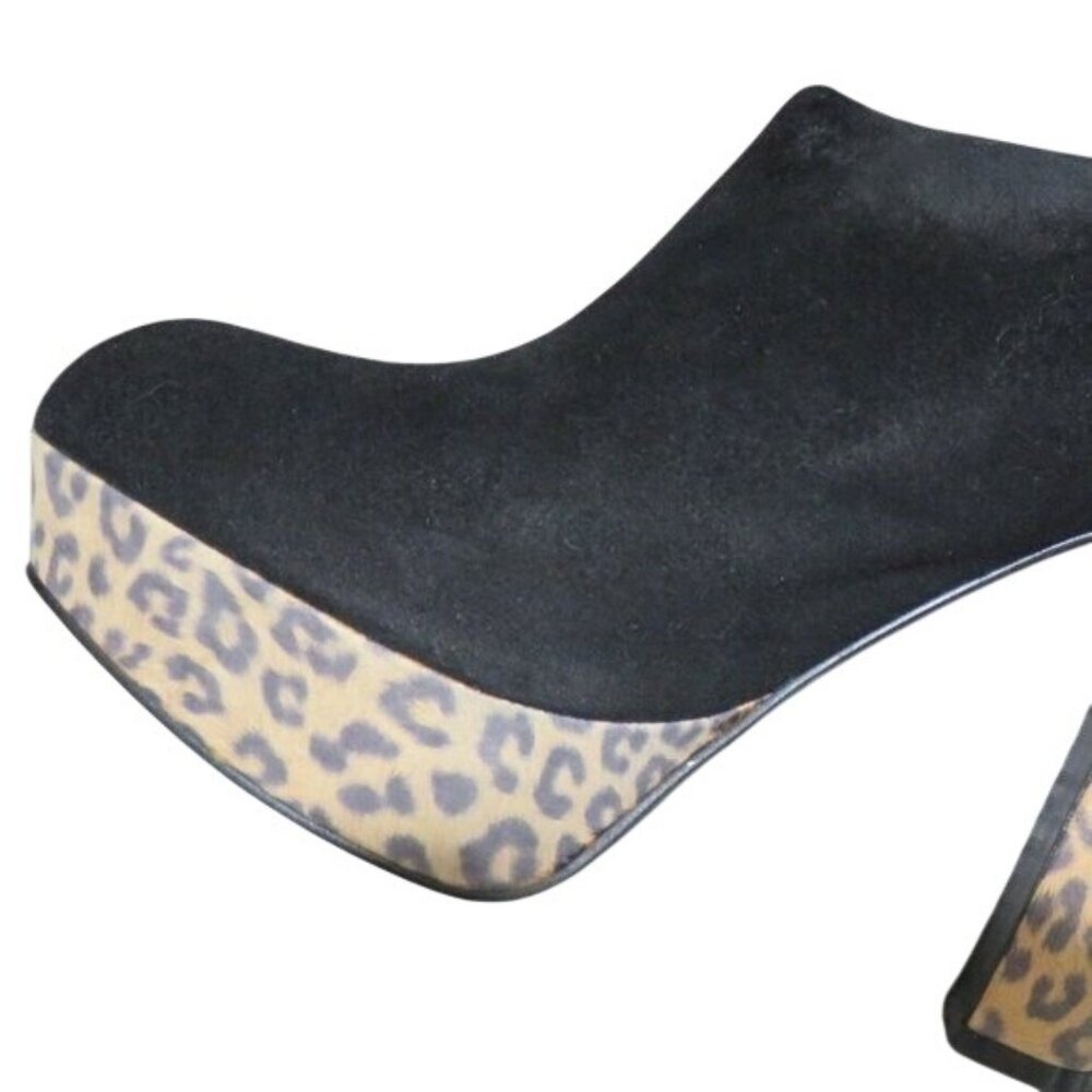 Envy Riva Black Italian Suede w/ leopard print chunky heel & platform booties 9 - Picture 9 of 16